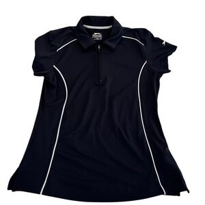 Slazenger Gray Quarter Zip Polo Shirt Short Sleeve Contrast Piping - Women's  S